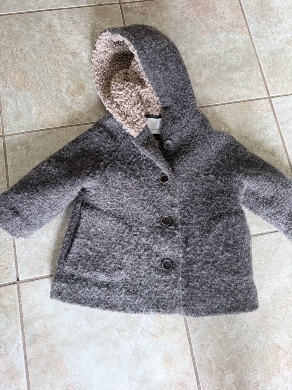 Zara Toddler Hooded Pea Coat in Gray with Cream Sherpa